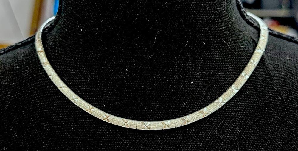VTG VIOR Italy 925 Sterling Silver Diamond Cut Herringbone Choker Necklace 16"